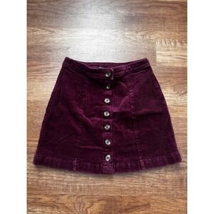 Forever 21 Burgundy Corduroy Mini Skirt Button Front A-Line Plum Womens Small